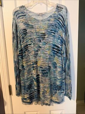 Zozo Blue Patterned Scoop Neck Sweater